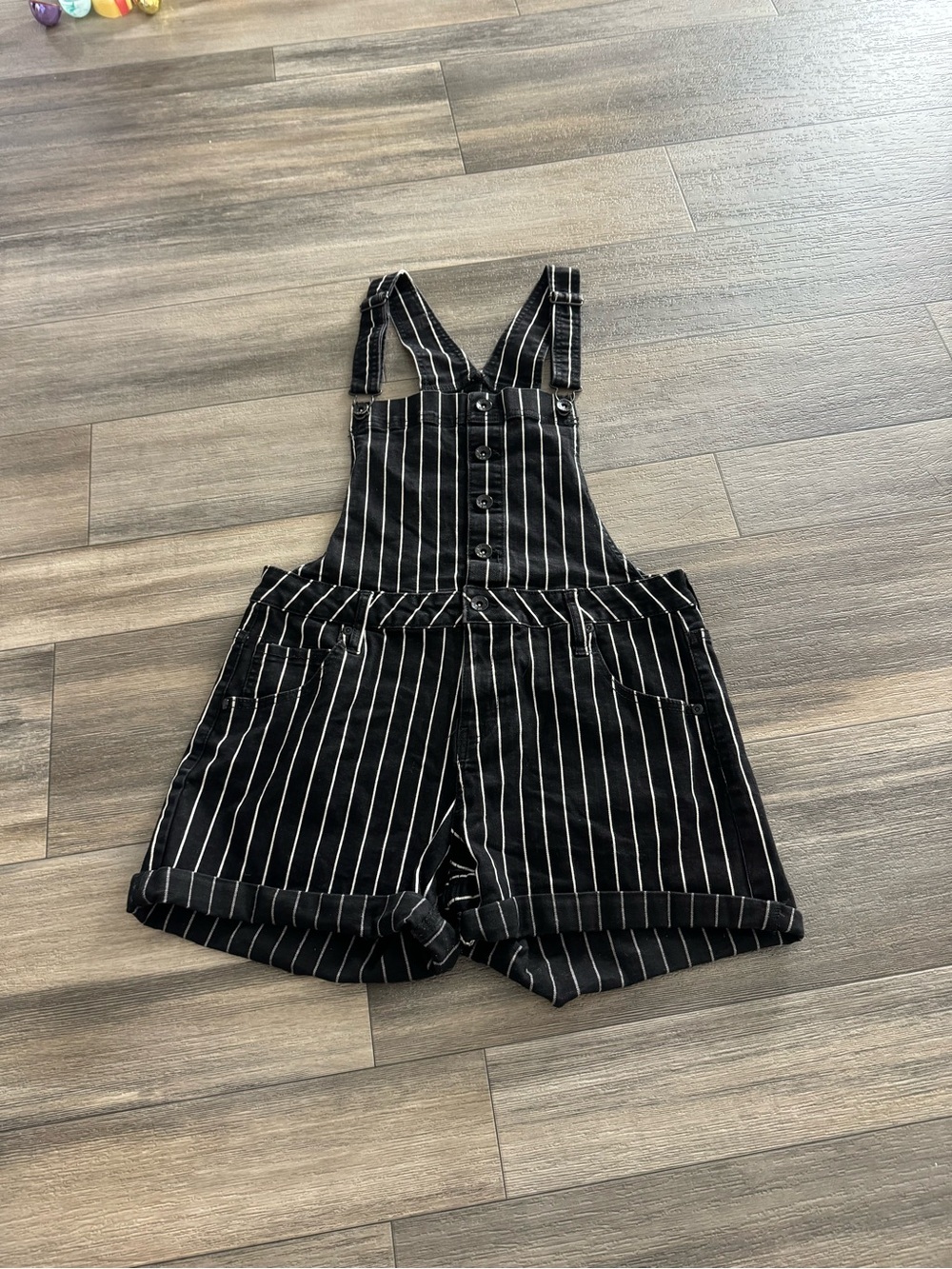 Hot Topic Black Pinstripe Denim Short Overalls